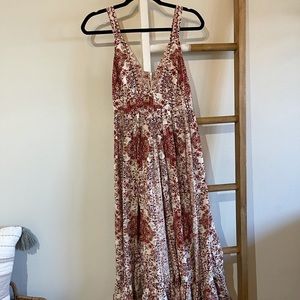 L’agence Red Print Silk Maxi Dress